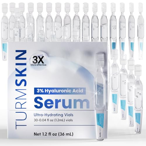 Turmskin Hyaluronsyra-vassleampuller [Ultra-fuktgivande injektionsflaskor] - 3% hyaluronsyraförstärkare för strålande och åldrande hud - 24 timmars hydrering - mjukt trippel komplex