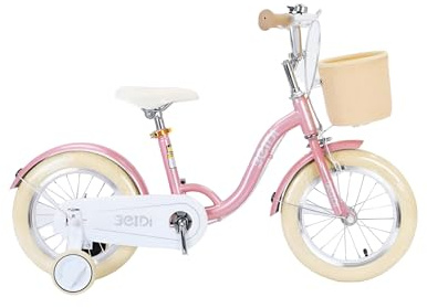 Touch of Venetian 12 14 16 Girls Children Bike with Stabilisers Wheels Kids Bike for Ages 3-9 Years Old Pink Bicycle Princess Basket Dolly seat (14 Inch)