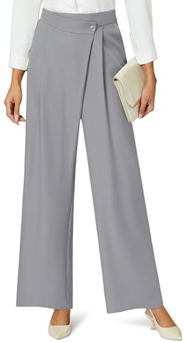 Blooming Jelly Women Wide Leg Dress Pants High Waisted Work Pant with Pocket Business Casual Outfits 2025(M,Grey)