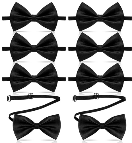 Gtziqa 8 Pcs Small Bow Ties for Men, Adjustable Men's Bow Ties, Satin Polyester Pre-Tied Bowtie, Clip on Bowties, Tuxedo Necktie for Wedding, Party, Banquet, Formal Events, Father's Day Gift (Black)​