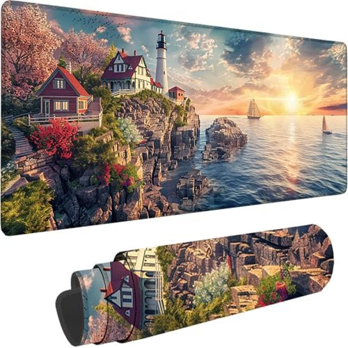 Spelmusmatta XXL 900 x 400 x 3 mm, blå musmatta pannlampa skrivbordsmatta med halkfri gummibas, spelmusmatta förbättrar precision och hastighet för spelare kontor 0-Q
