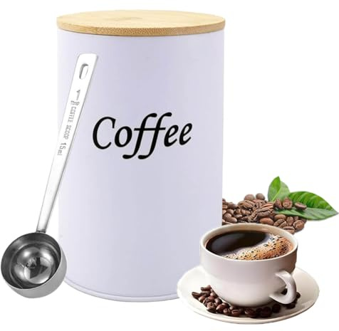 Barattoli Caffè, 500 ml Contenitore per la Conservazione dei Chicchi, Barattolo con Chiusura Ermetica, Contenitore con Coperchio in Legno, per fagioli rossi, fagioli verdi, caffè in grani, Bianco