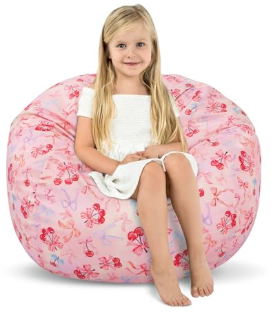 Kids Bean Bag Chair-Cover Only-Large Stuffed Animal Storage Bean Bag Cover for Girls Boys Indoor Outdoor (No Filling),Bowknot