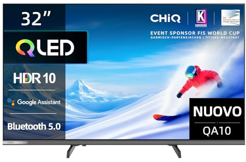 CHiQ 32QA10 32 Pollici QLED Full HD Smart TV HDR10, Dolby Audio, HEVC Main 10, Chromecast Integrato Triplo Tuner (DVB-C/T/T2/S/S2), Nuovo Modello