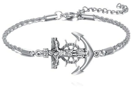 Vadmans Anchor Bracelet 925 Sterling Silver Cross Jesus Anchor Bracelets Jewelry Christian Faith Gifts for Men Women