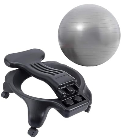 Stol med yogaboll Uppblåsbar träningsbollstol för vuxna, justerbar höjd, balanserad yoga-ergonomisk bollstol för kontor eller hem, fitnessbollstol med ryggstöd och bas(Gray)