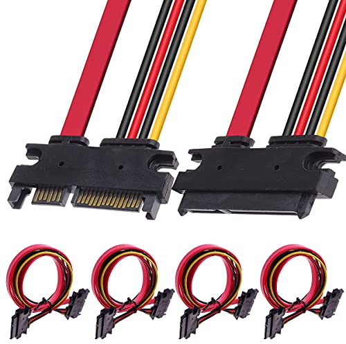 HAAMNING7 - Paquete de 4 cables de extensión SATA de alimentación y datos SATA de 22 pines (7 + 15), cable de disco duro Sata macho a hembra de 22 pines (7 + 15) para HDD SDD