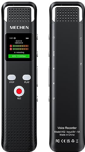MECHEN Enregistreur Vocal 128 Go, 1536 kbps Dictaphone Numérique | Enregistrement One-Touch, Réduction du Bruit, VOR, Line-In
