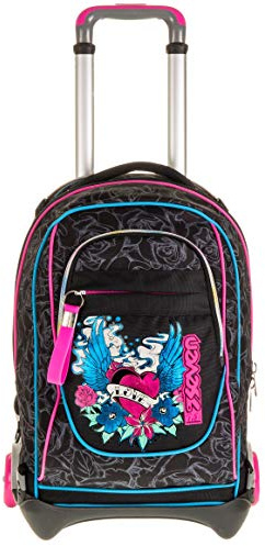 Seven Zaino Trolley Scuola Elementare Bambina, Zaino Sganciabile, Doppio Uso, Spallacci a Scomparsa, nero/rosa