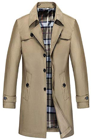 junfeng Trench-Coat Simple Boutonnage pour Hommes Slim Revers Casual navettage Mode Sauvage Manteau Moyen Long-Khaki_XL