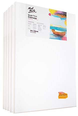 Mont Marte Keilrahmen 30x40 cm – 5er Pack – Leinwand aus Baumwolle – Weiß, Grundiert – 280g/m² – Ideal für Malerei, Acrylfarben, Ölfarben, Gouache