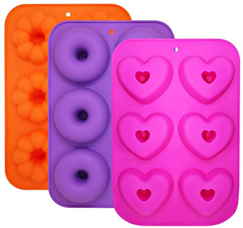 Silikon Donut Formen, ZoneYan Donut Backform Form, Silikon Donutformen, Silikon-Backform für Donuts, Donut Pan Mold, Donut Backform Antihaft, Es Gibt Runde Form, Kürbisform, Liebesherzform (3 Stück)