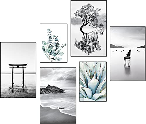 artpin® Modernt affischset – bilder vardagsrum dekoration sovrum – strand palm svartvit bildvägg utan ram (4 x A3 | 2 x A4) W15
