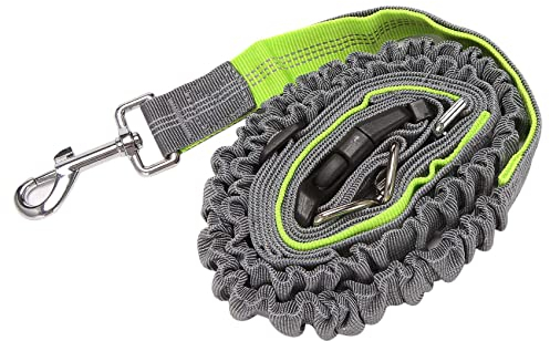 Veumoie Hundeleine, einziehbare Hundeleine, elastischer Bungee-Laufgürtel, Joggingleine mit Hüftgurt, Grün