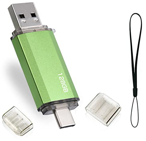 Type C USB Stick 128 GB, USB C Memory Stick 128 GB 2-in-1 Type C Flash Drive Mini Memory Stick External Pen Drive for MacBook Pro, Android Mobile Phone, Pad, Laptop and Computer (Green)