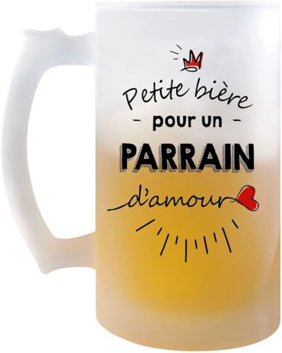 Planetee Chope à Bière en Verre “Petite Pinte d’un Parrain d’Amour” – Message Touchant – Cadeau Original et Utile pour Parrain – Idée Fête, Baptême, Noël, Anniversaire