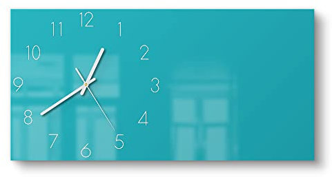 DEQORI Glasuhr | vertikal 60x30 cm | Unifarben - Türkis | große XXL Design Uhr aus Glas | leise Wanduhr für Wohnzimmer & Küche | Moderne Hingucker Uhr für die Wand