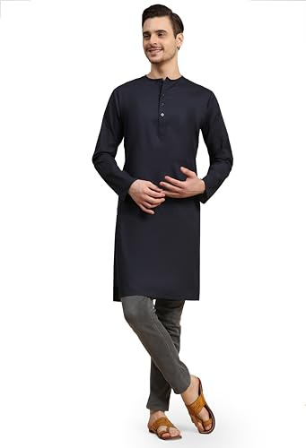 SKAVIJ Traditionnel Tunique Kurta Tenue Indienne Homme (Bleu, XL)