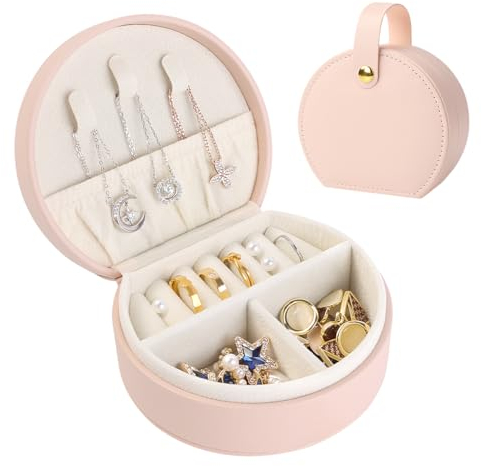 BELICOO Jewellery Box Gifts for Women Travel Jewellery Box Mini Jewelry Box Organiser PU Leather Jewelry Gift Box for Rings Earrings Necklace for Women Girl - Bright Pink