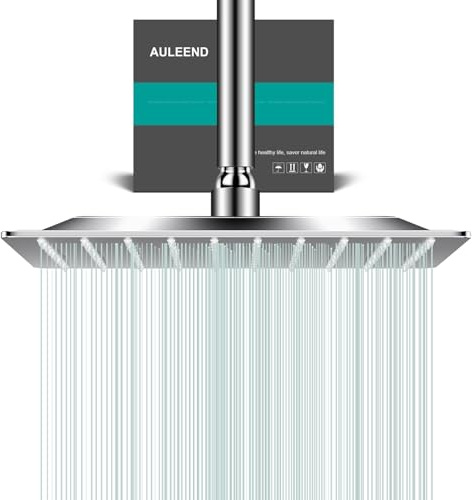 AULEEND Square Rain Shower Head, High Flow Stainless Steel,Work with Any Decorative Style，All Metal Rainfall Shower Head (Chrome, 10)