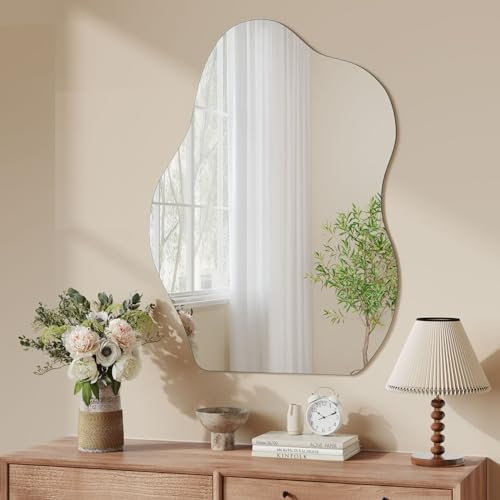 Dripex 70 x 50cm Frameless Hanging Mirror, Irregular Mirror Wall Mounted, Asymmetrical Home Decor for Bathroom Entryway Bedroom Living Room