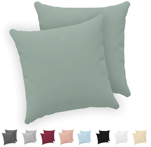 Twinzen® Kissenbezug 40x40 (2er-Set) - 100% Jersey Baumwolle 150 GSM Kissenbezüge - Grün - Für Kissenbezüge 40x40 cm - Kissenhülle - Kissenbezug mit Reißverschluss - Oeko-Tex Zertifiziert