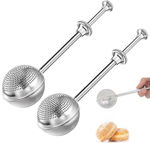 Pulveriserad sockerströare, rostfritt stål fint nät dammande tesil, ergonomisk pulveriserad sockerdispenser , mjöldispenser för socker, hembagare och kryddor