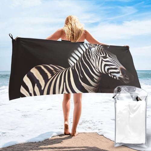 JHLMN Strandtuch mit Zebramuster, Mikrofaser, sandfrei, schnell trocknend, Reisehandtuch, super saugfähig, Handtuch, Decke, übergroß, kompakte Handtücher für Männer und Frauen, Schwimmen, Sport,
