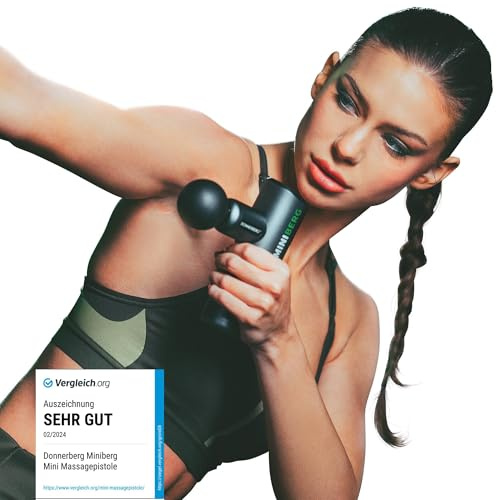 DONNERBERG® Massagepistole TESTSIEGER Miniberg – Hochwertiges Massagegerät aus eloxiertem Aluminium, 6 mm Amplitude, 6 Silikonaufsätze langlebiger Akku, 7 Jahre Motor-Garantie – Massage Gun Mini