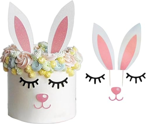 Deco Gateau Paques, Décoration Gâteau Paques, Decoration Paques Gateau, Décoration de Gâteau Oreilles de lapin, Gâteau Topper Lapin Pâques pour Anniversaires, Baby Showers, Fêtes de Pâques (D)