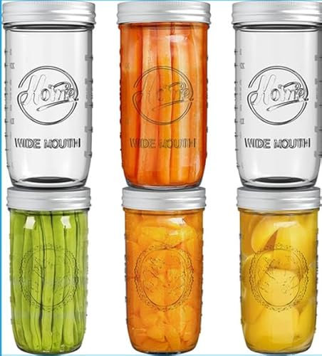USHOP Tarros de Cristal con Tapa,750ML Mason Jars,Pack de 6 Tarros Anchos de Cristal Tipo Mason con Tapas Herméticas y Anillos Para el Almacenamiento de Alimentos/Mermelada/Especias/Velas/Miel