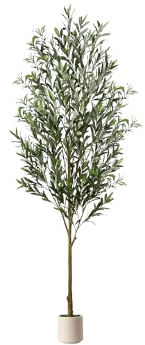 Alupssuc 7FT Artificial Faux Olive Tree, with Lifelike Leaves & White Pot | Fake Faux Tall Plant Indoor Outdoor, Maintenance Free, for Home Living Room Bedroom Balcony Corner Office Garden Decor, 210cm