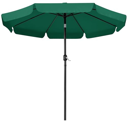 Soberine Ombrellone da Giardino Esterno 267,5 cm con Bordatura 8 Stecche Manovella Parasole Protezione UV per Spiaggia Balcone Terrazzo Mercato Reclinabile Verde Scuro