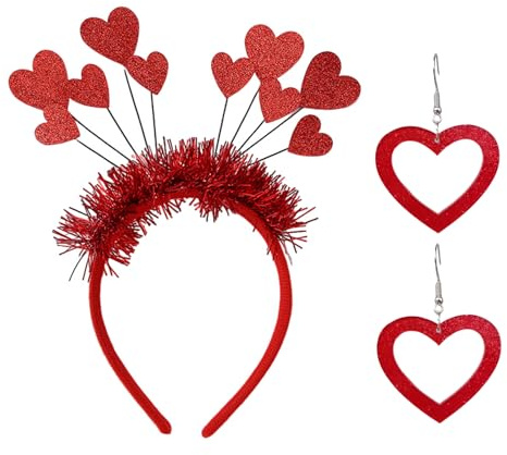 1 Bandeau Rouge, 1 Paire De Boucles D'Oreilles De Pendentif En Forme De Cœur, Bijoux De Mode Créative, Bandeau Simple Pour Les Femmes, Accessoires De Vêtements D'Anniversaire.