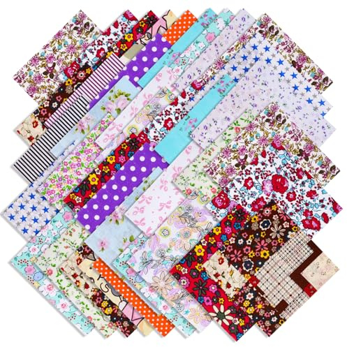 Tessuto per cucito patchwork, 70 pezzi 25x25 cm di tessuto quadrato in cotone stampato patchwork multicolore per quilting fai da te, tessuto di cotone per artigianato, pacchetto di avanzi di tessuto