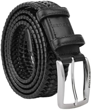 Police Cintura Intrecciata Elastica In Vera Pelle da Uomo, Confortevole e Accorciabile, Alta 3,5 cm, Con Scatola