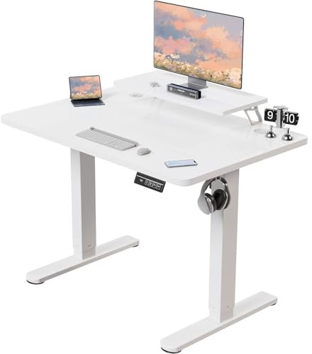 JUMMICO Höhenverstellbarer Schreibtisch mit Monitorständer, Elektrisch Schreibtisch Steh-Sitz, Standing Desk,120 x 60cm, Weiß