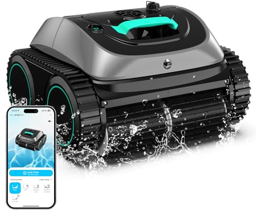 WYBOT Pool Vacuum for Inground Pools, 4-in-1 Cordless Robotic Pool Cleaner for Above Ground Pools, Triple-Motor up to 1,614 Sq.ft, Wall & Waterline Cleaning, WiFi & Bluetooth (Grey)