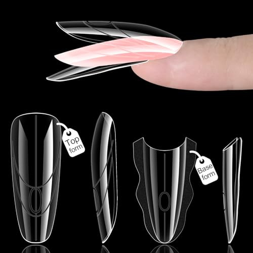 Furtherpretty Sandwich Dual Nail Forms, 15 Sizes Oval Almond Top and Bottom Dual Forms for Builder Gel, Reusable Acrylic Nail Extension Molds with Guide Lines, Professional Manicure Supplies (Oval)