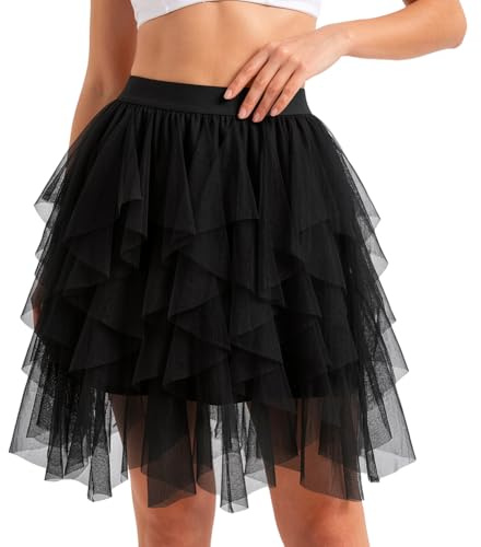 Alaoo Jupe en Tulle Femme, Jupe Tutu Rétro Jupe Petticoat en Tulle Taille Élastique, Tutu Femmes Jupe Tulle Rétro Années 80 Fête Halloween Carnaval Costume pour Party Festival Celebration