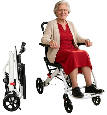 Sedia a rotelle pieghevole ultra leggera, 8,2 kg, sedia a rotelle portatile da viaggio per adulti, sedia a rotelle ergonomica per adulti con cinturino di sicurezza regolabile e poggiapiedi A