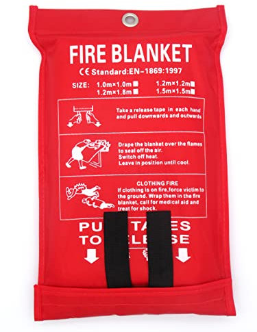 Toneeko Couverture Anti-feu en Fibre de Verre pour la Survie, Protection Ignifuge et Isolation Thermique, conçue pour la Cuisine, cheminée, Barbecue, Voiture, Camping (1.5x1.5m)