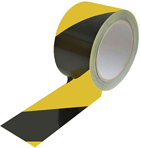 Schwarz-Gelbes Warnband 50mm x 66m, Klebeband, Markierungsband, Signalband, Absperrband, Bodenmarkierungsband