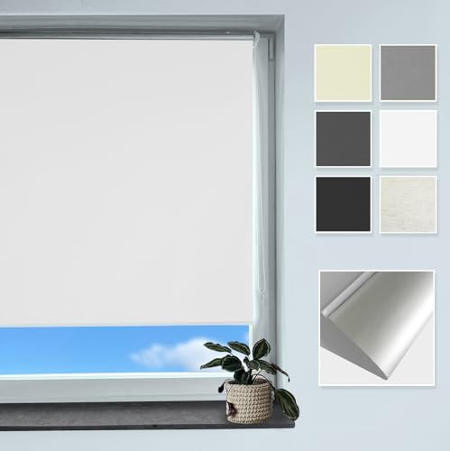 Rollmayer Verdunklungsrollo Thermorollo Klemmfix ohne Bohren, Seitenzugrollo Thermo Rollo für Fenster und Tür (Thermo-Weiß - 45 x 150 cm - BxH)