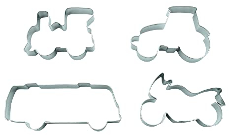 BekkiB - 4er Set Ausstechformen Fahrzeuge - Ausstecher aus Edelstahl, spülmaschinengeeignet - 23567