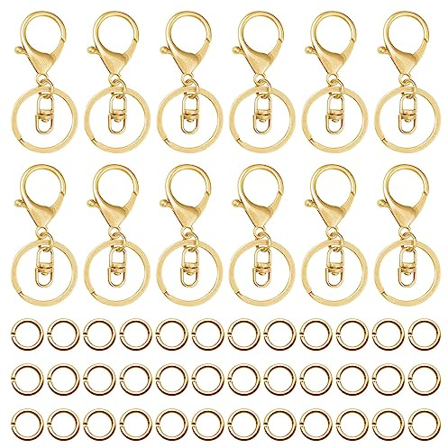 20pcs Gold Lobster Claw Clasps Keychain for Jewelry Making,Metal Lobster Clasp with Flat Split Ring Lobster Clasps Swivel Hooks Swivel Trigger Clips with 100pcs Jump Rings for DIY Craft Making