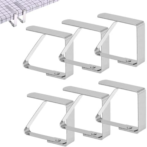 Jinpojun 6 Piezas Clips de Acero Inoxidable Mantel Pinza,Sujeta Manteles de Mesa Grande,Pinzas Sujeta Manteles Exterior,para el Hogar,Fiestas,Picnics,Restaurante,Bodas,Buffets,Cenas,7 x 8 cm