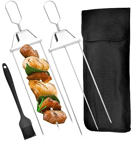 Reusable Metal Skewer, Grill Stainless Steel Skewer, Smores Sticks, 37.5 Cm Stainless Barbecue SKEWERS with Barbecue Accessories Skewers Long Skewers for Outdoor Barbecue Parties (2 Set)