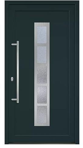 HORI Haustür Eingangstür Komplettset – Robuste Hauseingangstür mit moderner Optik, hoher Wärmedämmung & Sicherheit, Farbe: anthrazit (innen weiß) - DIN links - Modell: Frame - 210 x 110 cm