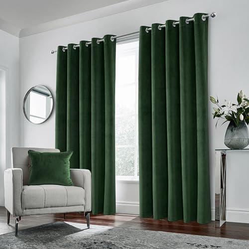 Enhanced Living Hampton Premium Velvet Green Blackout Curtains for Bedroom - 46x72 inch (117x183 cm) Supersoft Eyelet Curtains for Living Room - 2 x Curtain Panels
